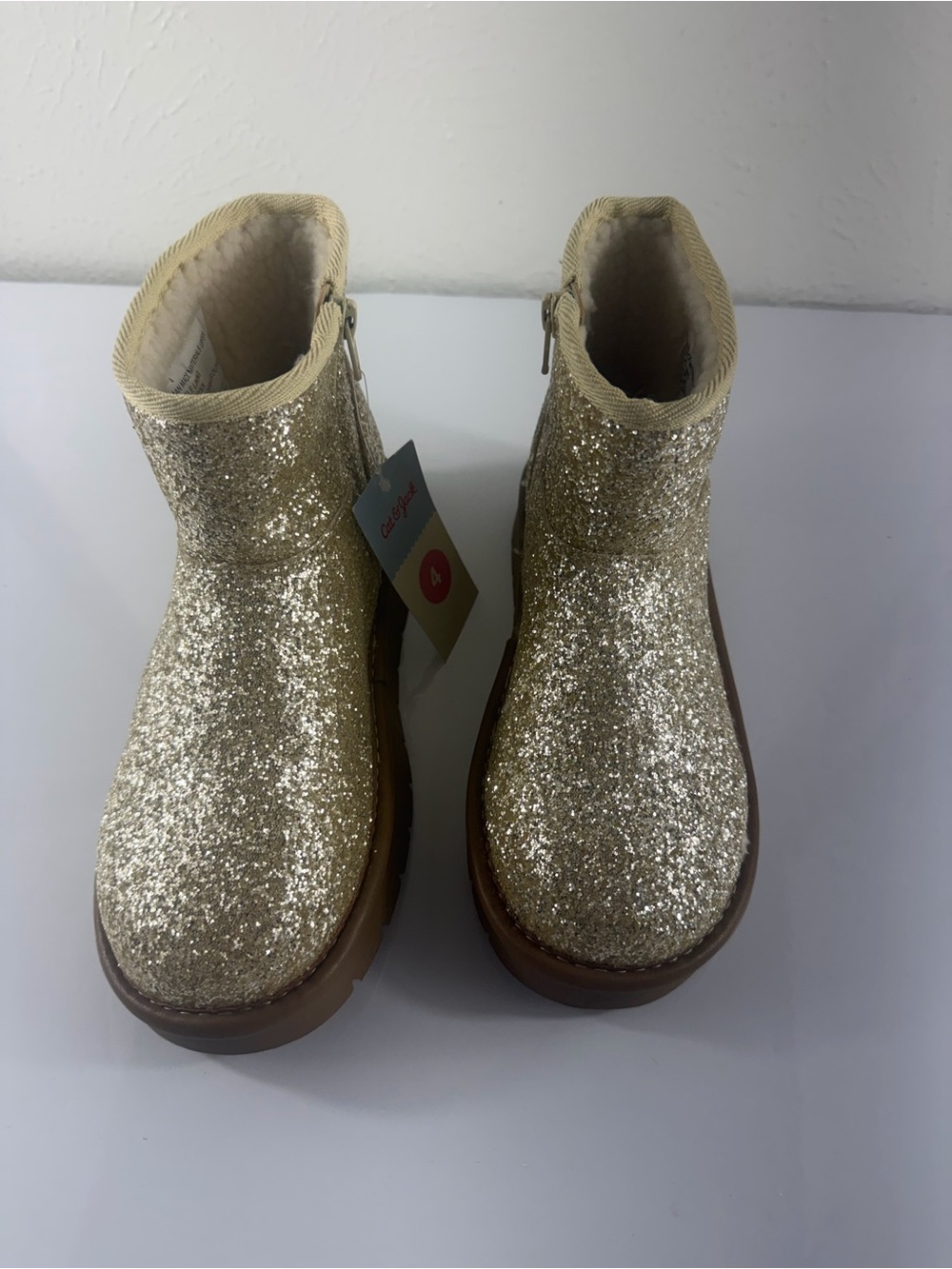 Cat & Jack Girls Gold Glitter Ankle Boots Size 4 NWT